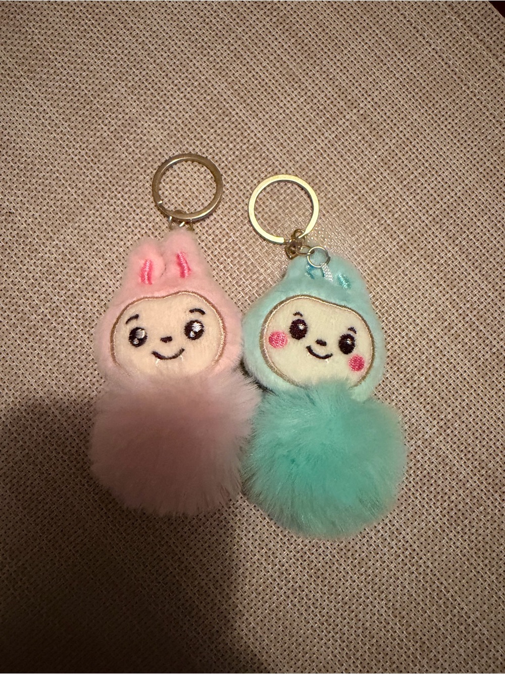 Cute Plush Bunny Pom-Pom Keychain - Pink and Mint